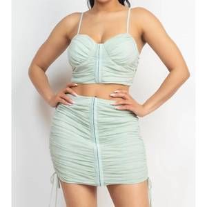 NEW SHOP IRIS BASIC krystal skirt and bra top set in sage